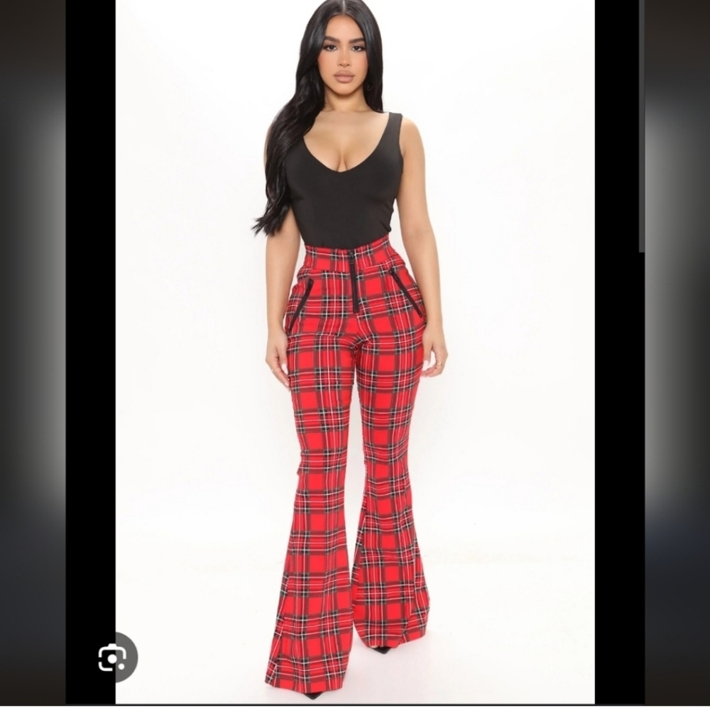 Plaid Red Women's Flared Pants